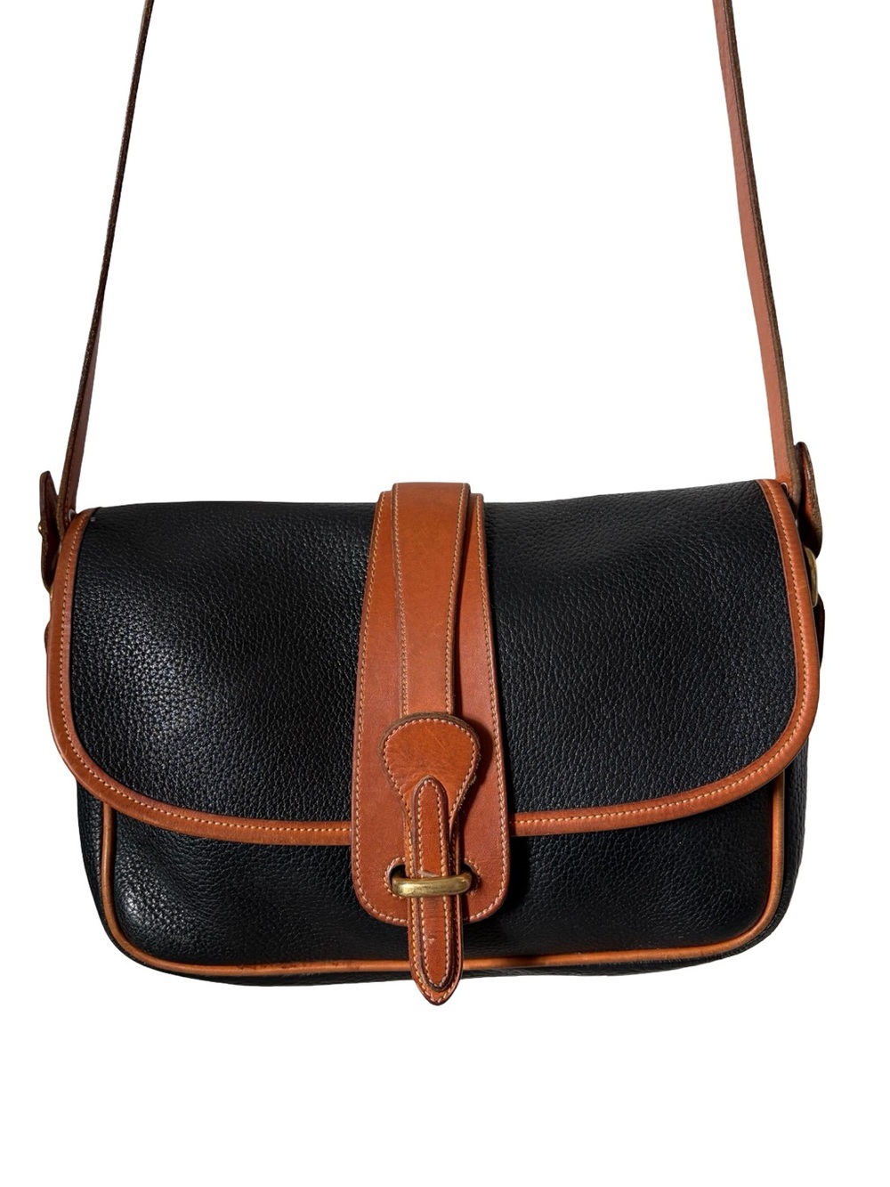 Dooney & Bourke Black Pebbled Leather Crossbody with Brown Trim
